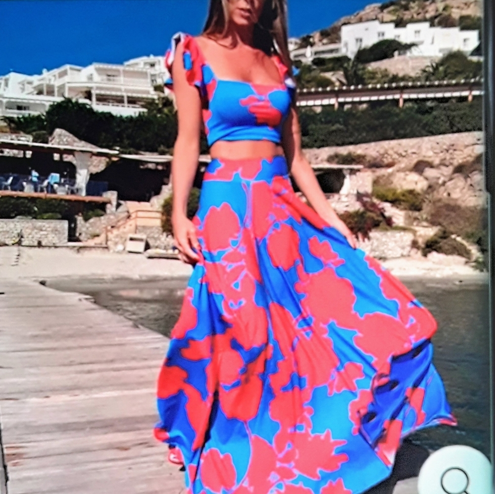 Two Piece  womens fashion printed strapless dress😀Vacation Calling!!!!🙂 - Picture 3 of 7